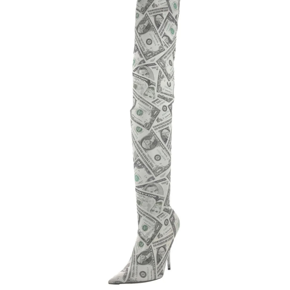 $2045 BALENCIAGA OVER THE KNEE MONEY PRINT SOCK BOOTS SZ 6 36